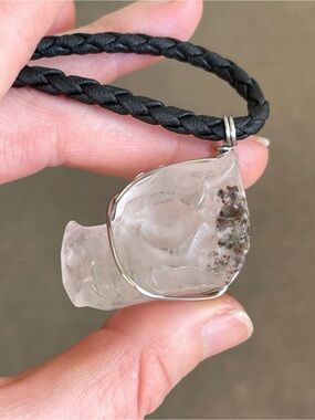Garden Quartz Dragon Head Necklace on Black Braided Cord Handmade Unisex